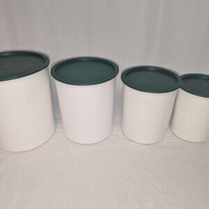 Tupperware One Touch Canisters 4 Piece Set Vintage Hunter Green & White
